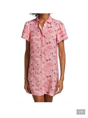 Alice + Olivia Pink Flamingo Print Mini Shirt Dress